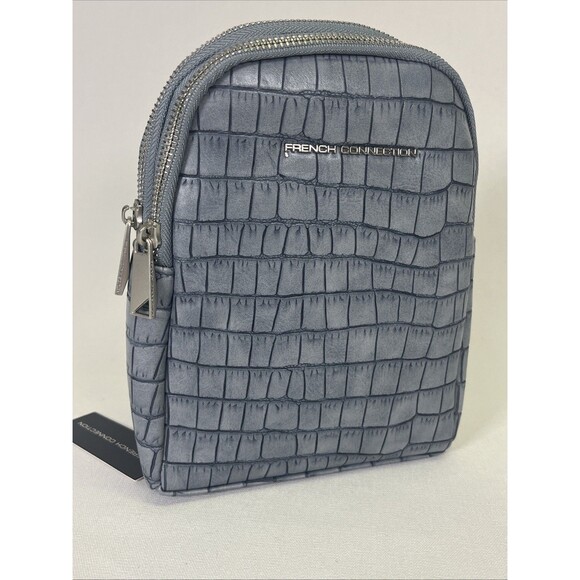 French Connection Shai Croc Sling Bag Denim Blue Faux Croc Crossbody NWT - Picture 1 of 7